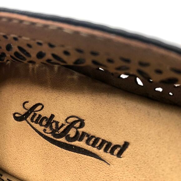 Lucky Brand Black Leather‎ Laser Cut Flat Size 5 - Picture 4 of 7